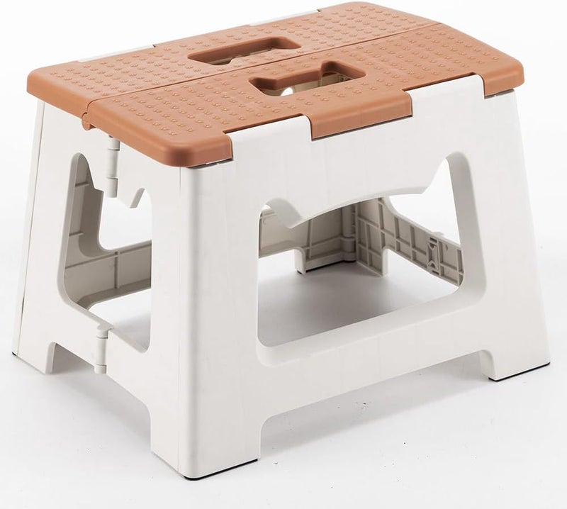 CasaZenith Step Stool Foldable, 9'' Folding Step Stool for Kids & Adults, Hold Up to 300lb, Lightweight Small Collapsible Step Stools with Handle, Stepping Stools Suitable for Kitchen Bathroom (Khaki) - Image 1